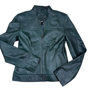 Elegant Dark Green Leather Jacket